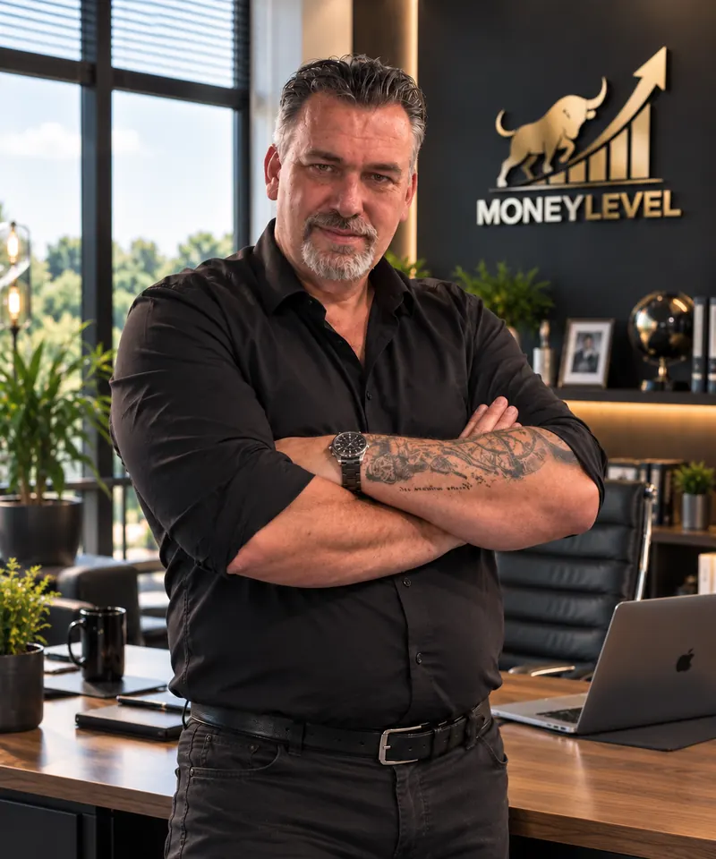 Andreas Wilshusen, Gründer von MoneyLevel, mit verschränkten Armen (mit KI erstelltes Bild)